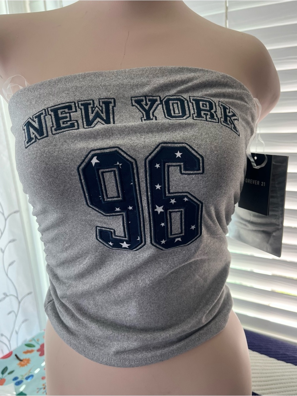 Forever 21 Gray Strapless 'New York 96' Tube Camisole
